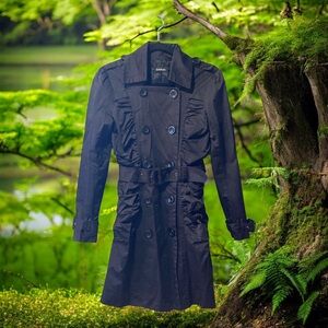 Bebe Black Double-Breasted Trench Coat